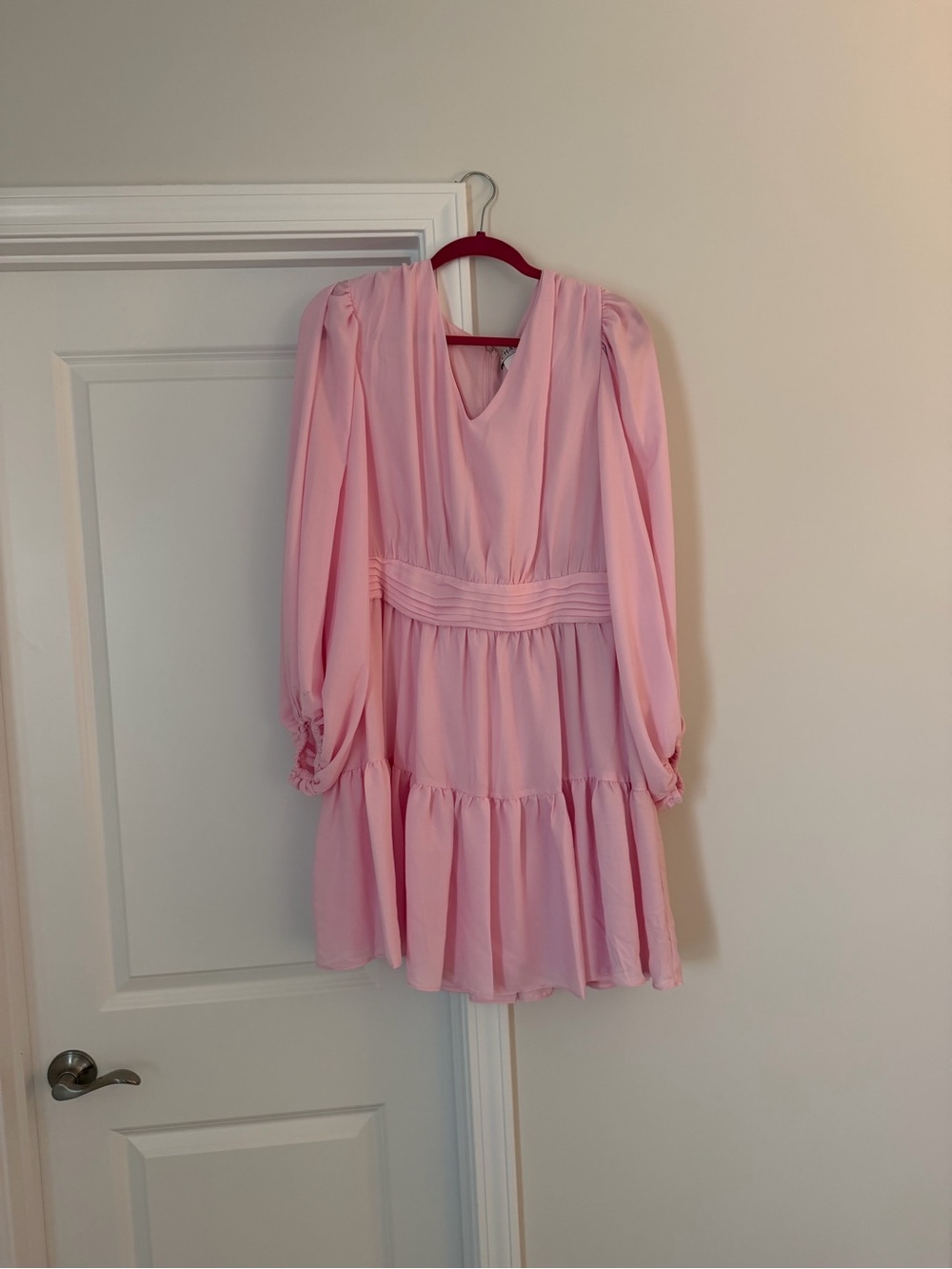 Chaus Soft Pink V-Neck Tiered Long-Sleeve Dress